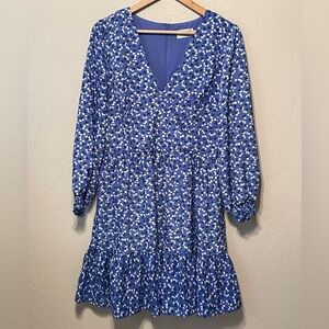 Eliza J blue cherry print ruffle dress